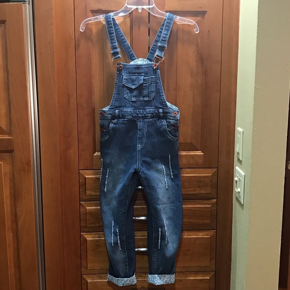 Girls Blue Denim Fashion Overalls size 5/6
